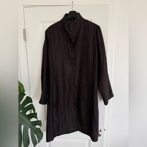 EILEEN FISHER brown Silk lined long Sleeve Shirt Dress silk XL dark brown